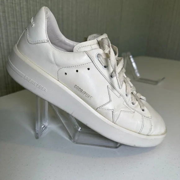 Golden Goose Purestar (GGDB/PURE) White Leather Sneakers, Size 9.5 - Picture 1 of 15